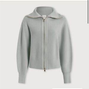 Varley Enrico Zip Through Knit Jacket Sweater Collar Cardigan Winter Sky Blue M